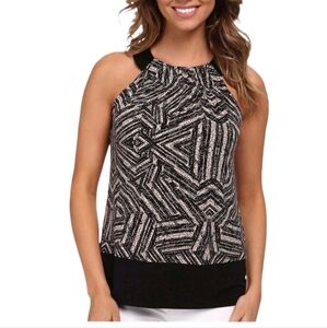 Calvin Klein Women's Black Trapunto Faux‎ Leather Halter Top Large